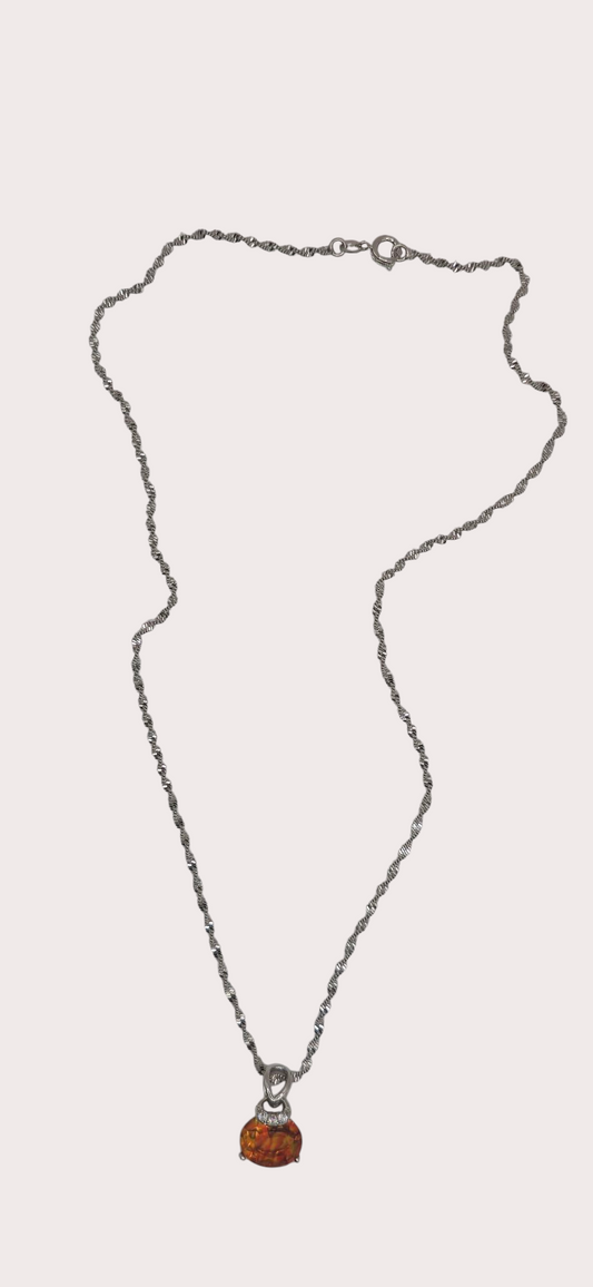 Collier Flamme d'Ambre argenté détail chaîne - Doré à l'or fin - La Bella Dorée