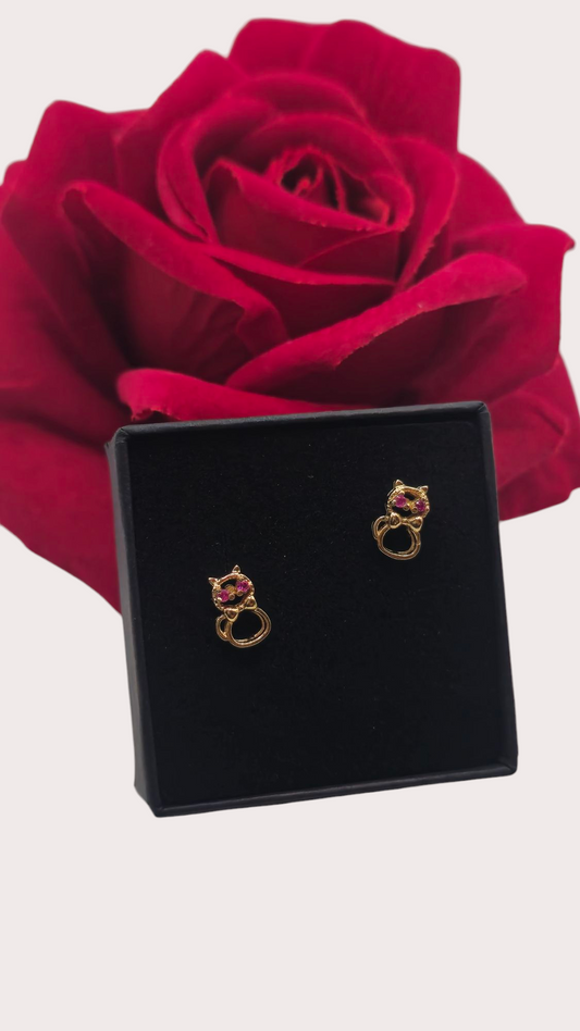 Boucles d'oreilles Mystic Féline détail zirconiums - Doré à l'or fin - La Bella Dorée