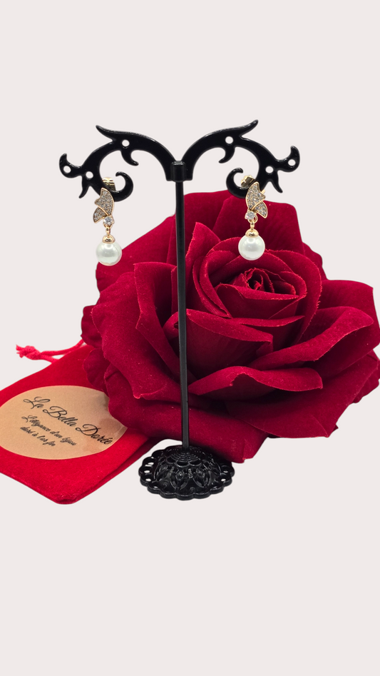 Boucles d'oreilles Papillon & Perle - Doré à l'or fin - La Bella Dorée